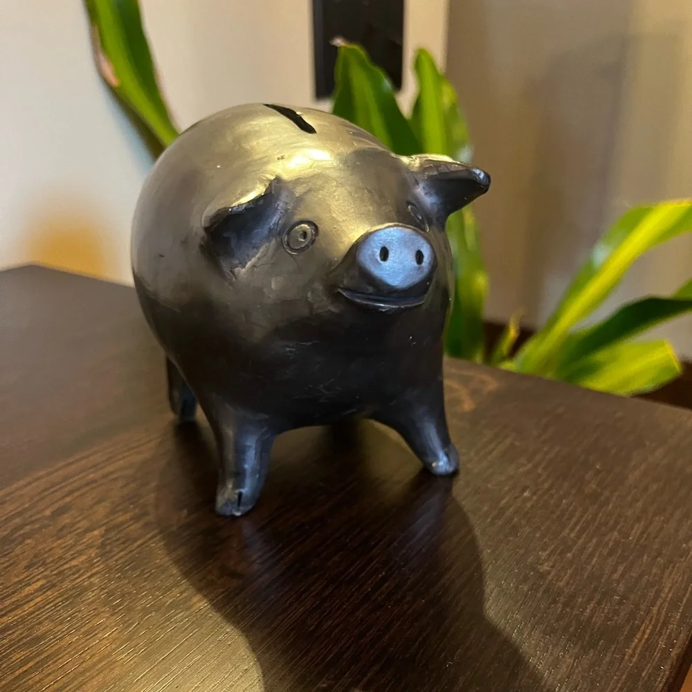 Vintage Handmade Blackware Pottery Piggy Bank Signed Oaxaca Mexico - Picture 5 of 9